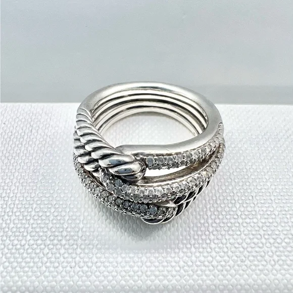 David Yurman Sterling Silver Double Loop Labyrinth Diamond Ring - Picture 3 of 15